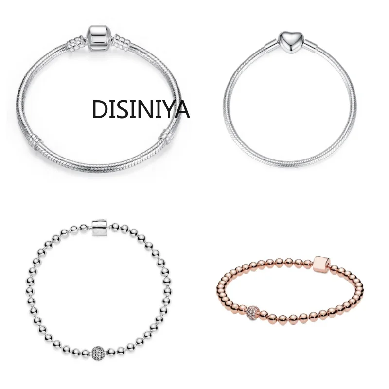

925 Silver Plated Charming Women's Bracelet Original European Snake Chain Bead Pendant Diy Bracelet Luxury Jewelry Gift