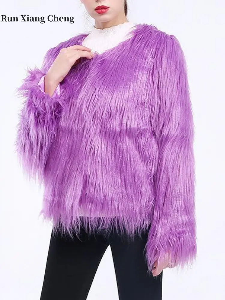 2023 Autumn Winter Coat for Women Faux Fur Luxury Designer Elegant  Hairy Soft Jacket External Warm Clothing Short Female Korean