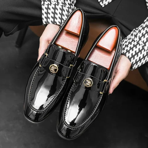 Мужские черные строгие туфли без шнуровки, размер 38-47