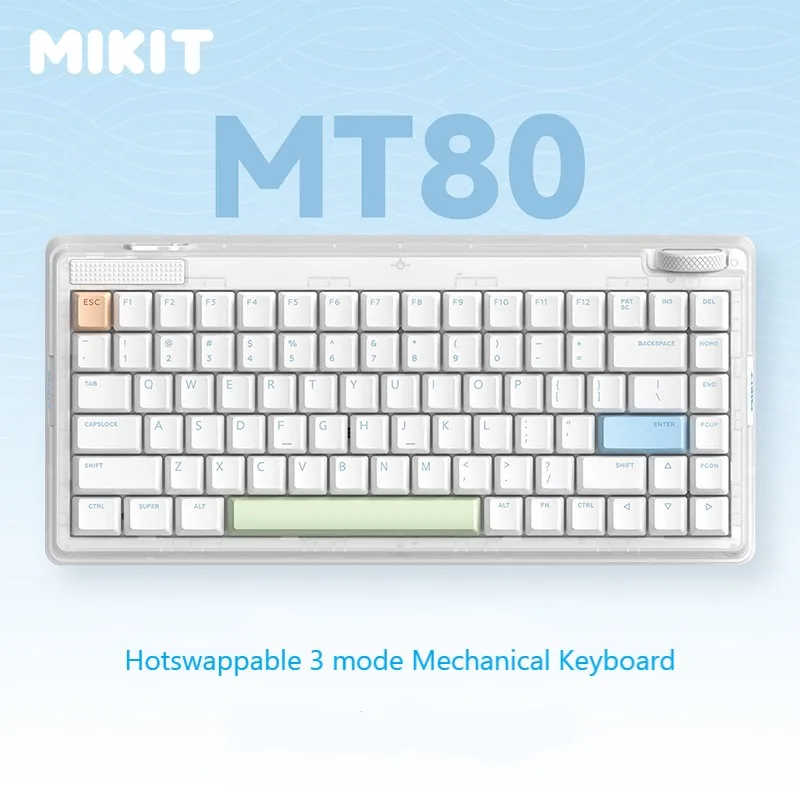

Mikit MT80 Three-mode Wireless Mechanical Keyboard Bluetooth 2.4G Hot-swappable With Gateron Switches RGB 84 Keys Knob Keyboard