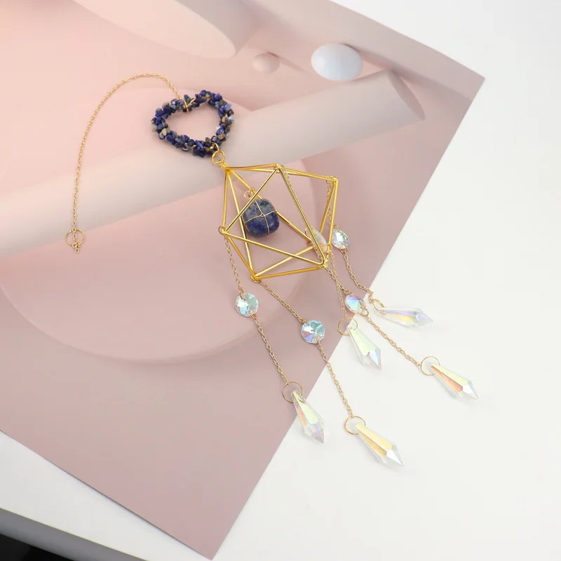 sun Catcher Crystal Lamp Stand Hanging Window Garden Decoration Handmade Copper Wire Wrap Natural Gravel Heart Shaped Ornament