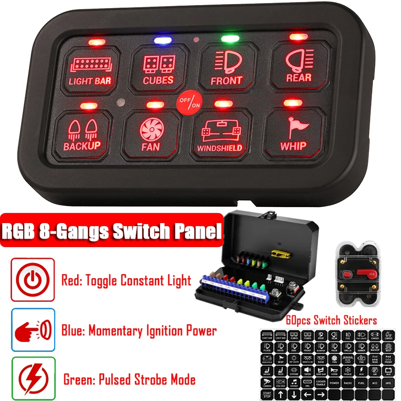 

Универсальная панель переключателя RGB на 8 каналов с 3 функциями, электронная релейная система ВКЛ./ВЫКЛ., система питания для багажника автомобиля, лодки