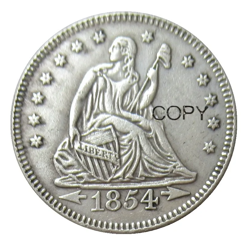 

США 1854 P/O Seated Liberty Quater доллар Посеребренная КОПИЯ монета