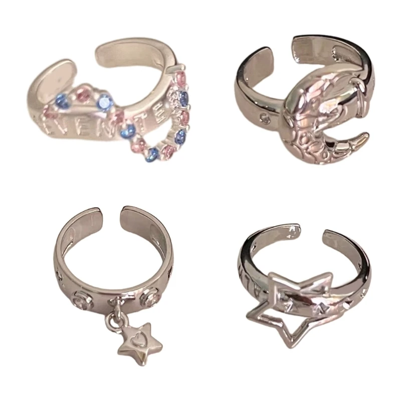 

E0BF Star Adjustable Finger Rings Alloy Material Open Rings Gift for Women Girls