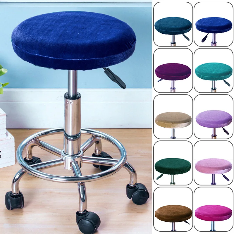 

Silver Fox Velvet Thickened Round Stool Cover Solid Color Simple Elastic Bar Hotel Universal Round Swivel Chair Cover 30-33cm