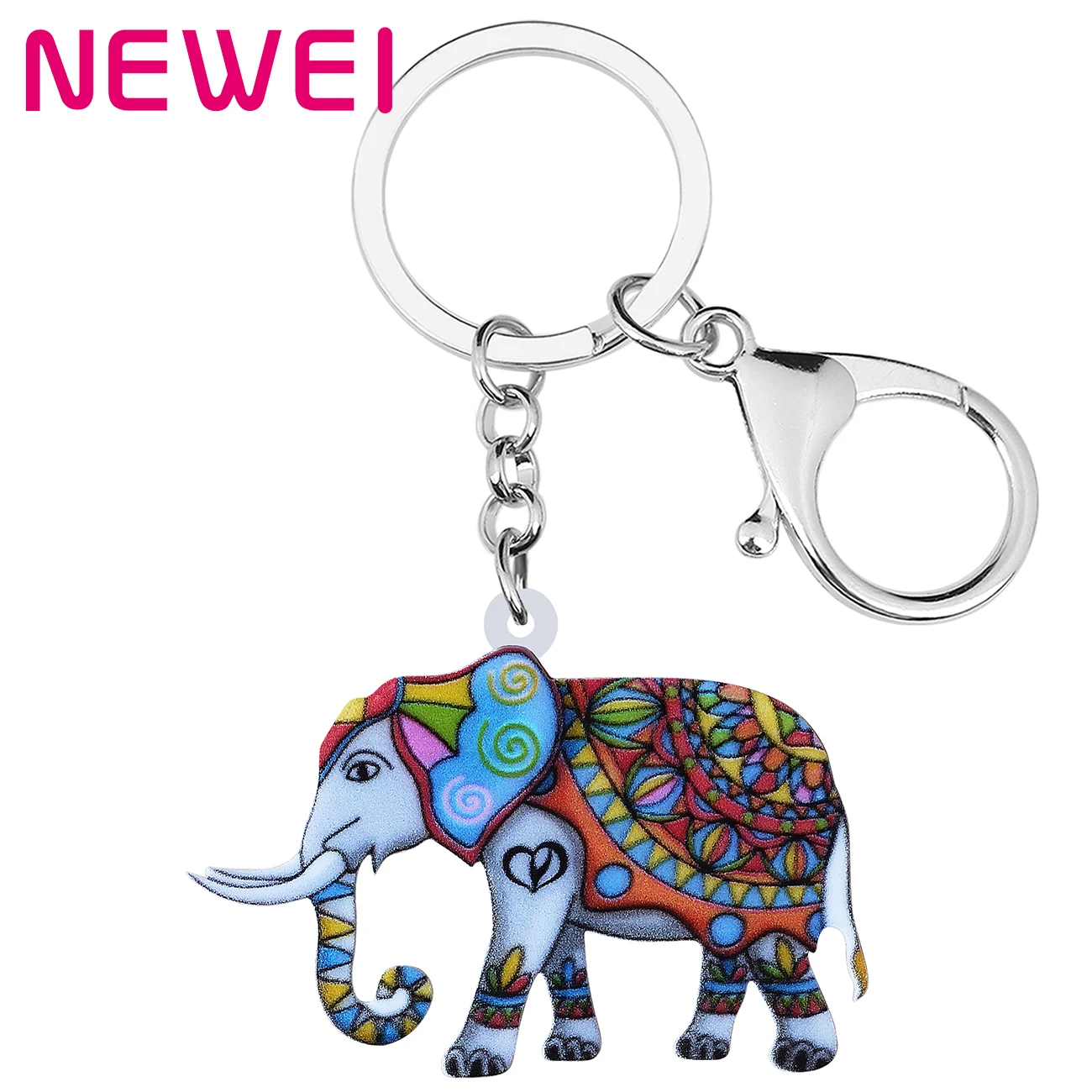 

NEWEI Acrylic Cute Wild Africa Long Nose Elephant Keychains Car Purse Key Ring Chain Gifts Fashion Jewelry for Women Teen Charms