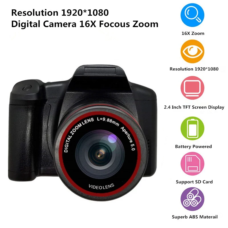 

Цифровая камера 16X Focus Zoom Design 1920X1080 поддержка SD-карты на батарейках для путешествий фотосъемки