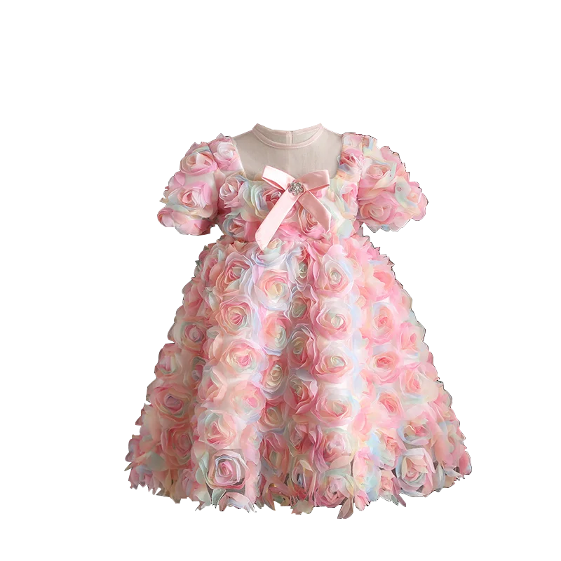 

Flower Girl Dresses for Weddings Kids Cute Bow Flower Short Sleeve Even Dress