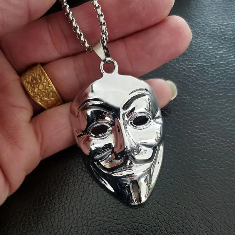 

Mens Necklace V-Shaped Mask Pendant Retro Punk Hip Hop Personality Men's Fashion Necklace Accessories Pendant Wholesale
