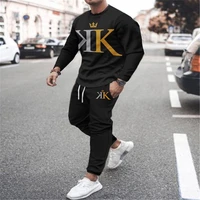 3d print lion king sweater mens sports suit spring and autumn round neck bottoming shirt running casual sportswear 2 piece suit