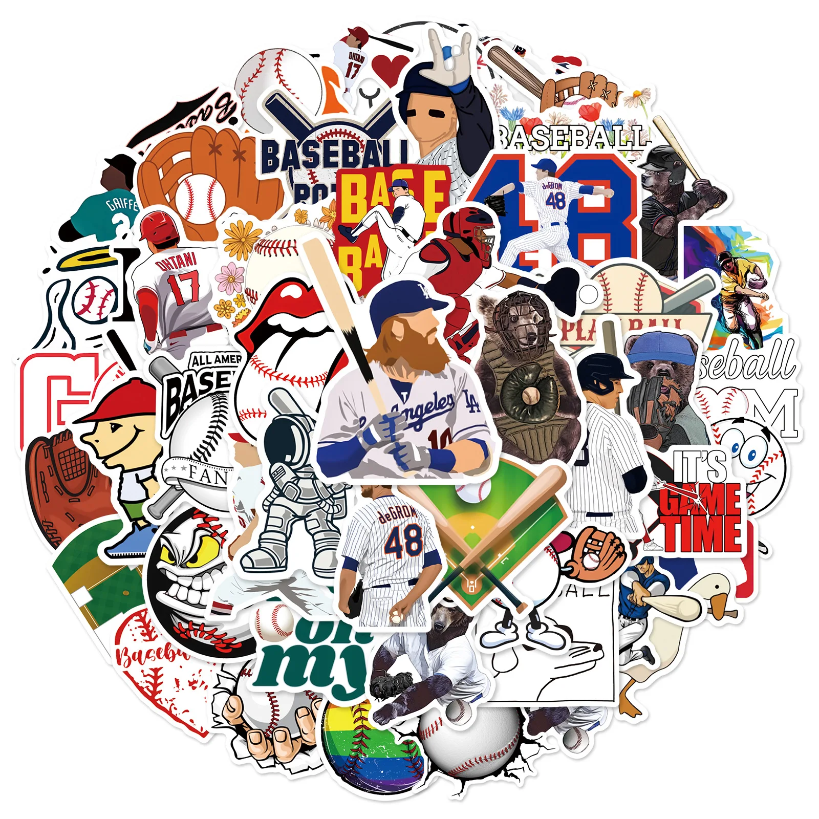

50pcs New Baseball Graffiti Suitcase Guitar Skateboard Helmet Flat Cup Waterproof Sticker