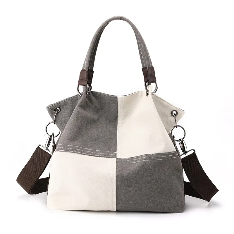 

Casual Canvas Totebag Fashion Versatile Handheld Crossbody Bags 2023 Trendy New Combination Color Contrast Women's Shoulder Bag