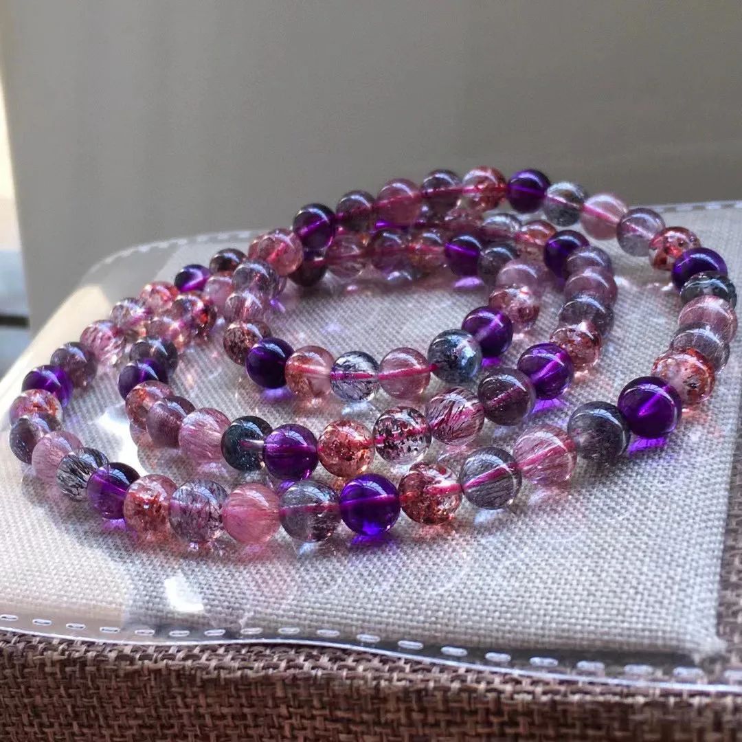 

6mm Natural Super Seven Melody Purple Rutilated Quartz Bracelet For Women Men Gift Healing Crystal Beads Strands Jewelry AAAAA