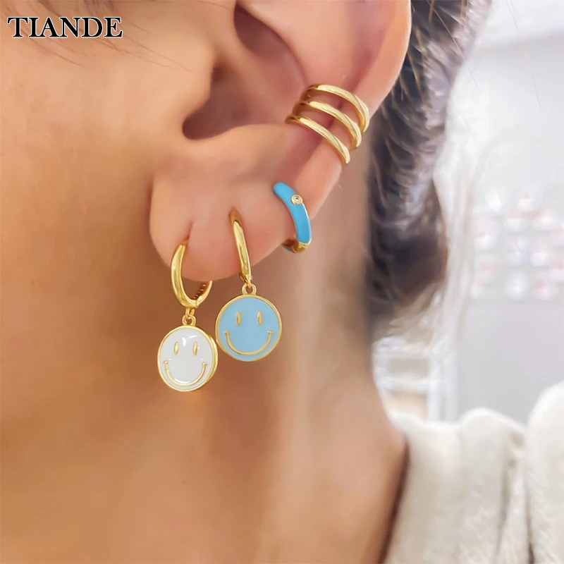 

TIANDE Gold Plated Dangle Earrings for Women Colourful Enamel Piercing Hoop Drop Earrings Set 2022 Fashion Jewelry Wholesale