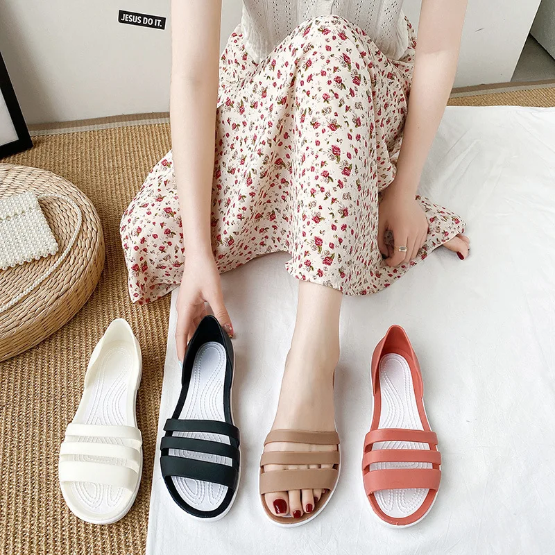 

Women's Sandals Summer New Color Waterproof Casual Sandals Outer Wear Soft Sole Jelly Shoes Side Air Breathable Flat Women Shoes