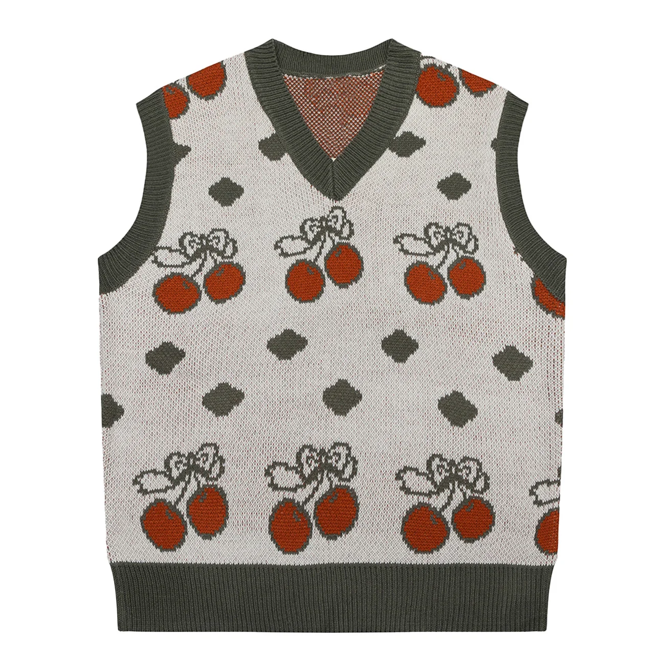 

Пуловер с вышивкой вишни, мягкий контрастный кружевной свитер, верхняя одежда для мужчин и женщин, тонкий свитер, жилет на весну и осень