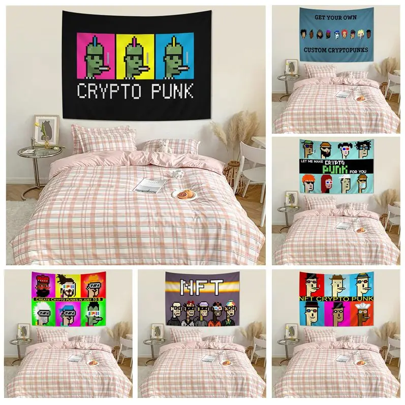 

NFT Non Fungible Tokens Crypto Pixel Punk Cartoon Tapestry Hippie Flower Wall Carpets Dorm Decor Cheap Hippie Wall Hanging
