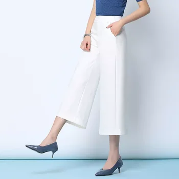2022New summer women's white work pants female high waist wide leg pants capris for women trousers woman clothes 5xl 6xl 1