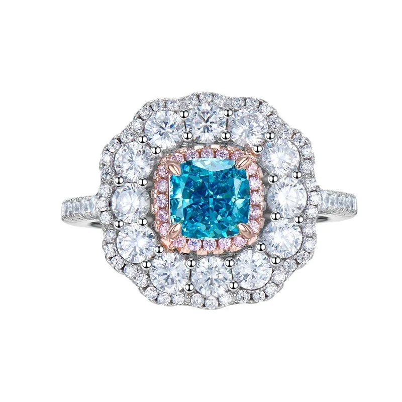 

Spring Qiaoer Luxury Solid 925 Sterling Silver 6*6 MM Sapphire Gemstone Ring for Women Fine Jewelry Wedding Engagement