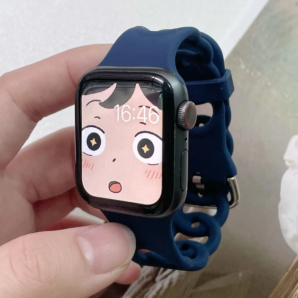 Ремешок силиконовый для Apple Watch Band 38 мм 40 41 42 44 45 спортивный браслет iwatch series 7 6 5 4 3 2 1