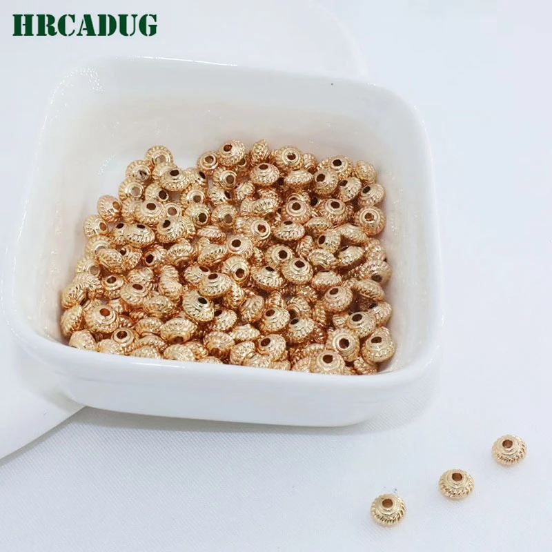 5mm*3.2mm Wheel Bead DIY Accessories 18K Gold Plated Round Texture Spacer Beads For Bracelet Jewelry Materials Beads Separators