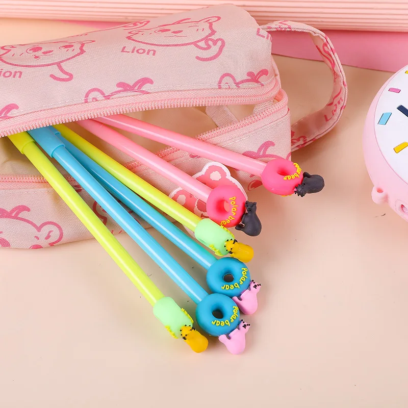 

12/60 Pcs Wholesale Creative Bear Donut Neutral Pens Set Stationery School Students Smooth Writing Office Supplies