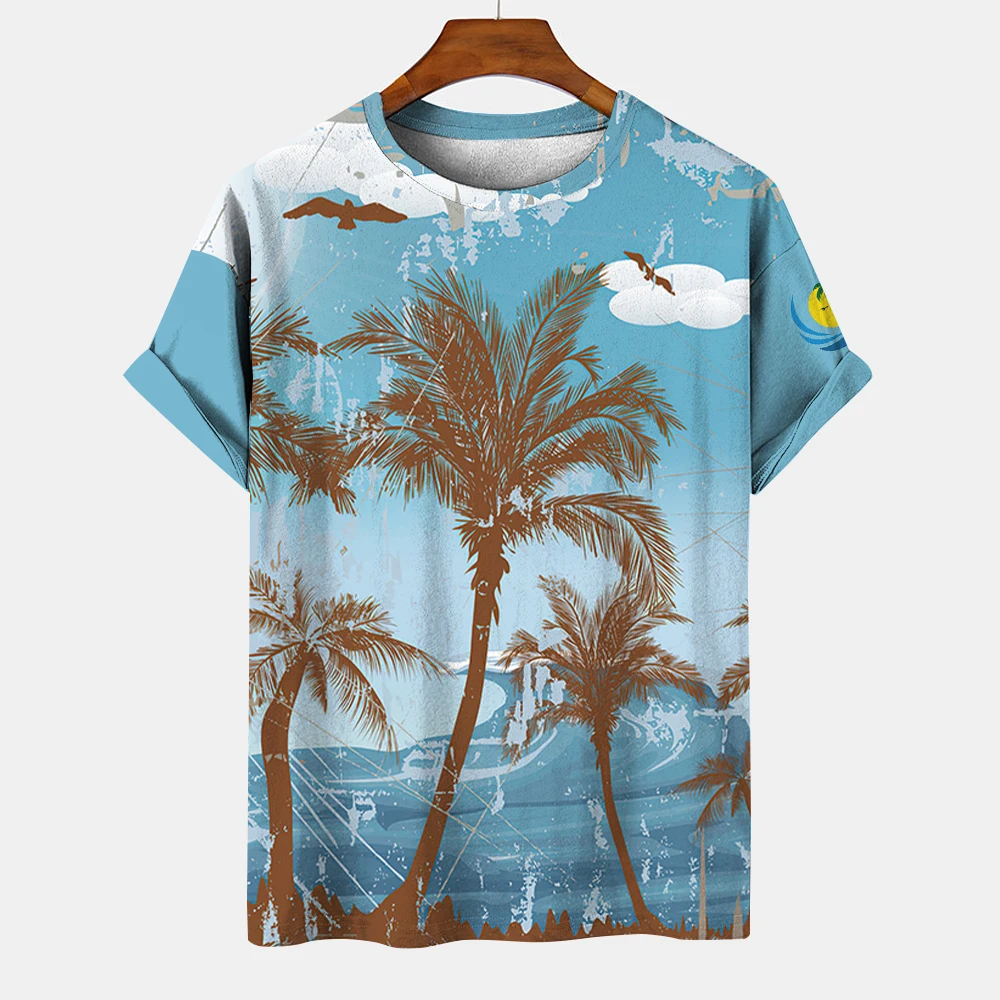 

Футболка мужская с круглым вырезом, Повседневная рубашка с коротким рукавом, с принтом кокосового дерева, в гавайском стиле, для отпуска, на лето