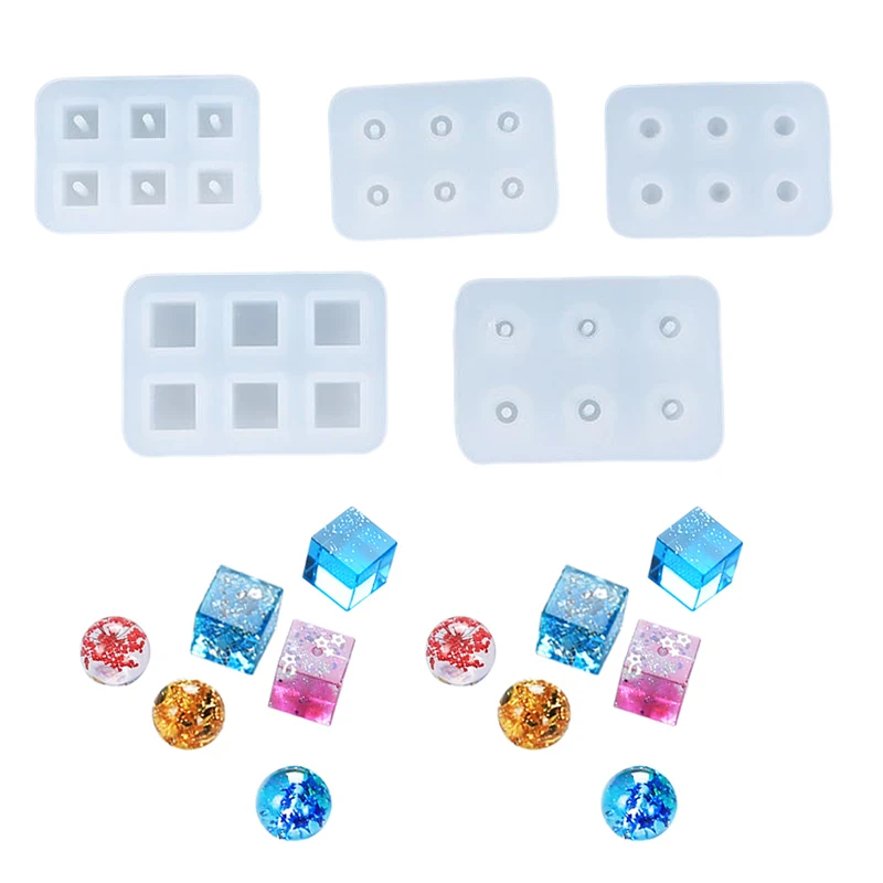 

DIY Mirror Resin Glue Mold 6 Grid Cube 6 Grid Ball Silicone Mold Earrings Bracelet New Product Handmade