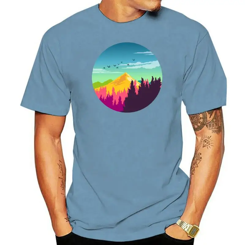 

Футболка мужская с круглым вырезом, хлопковая дышащая футболка с коротким рукавом и принтом абстрактной природы и гор, футболка с графическим принтом, лето 2022