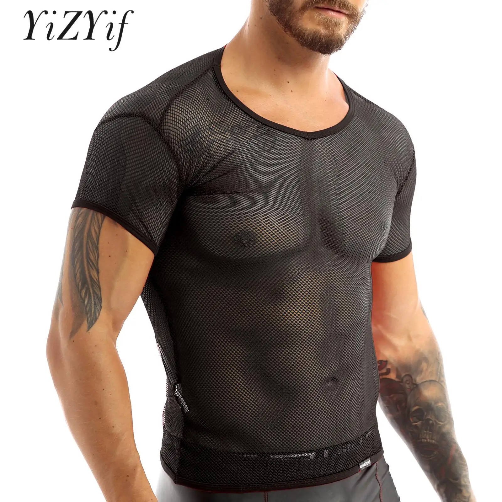 

Мужской сексуальный прозрачный сетчатый топ с коротким рукавом, топ для мышц, спортивная одежда, спортивный топ, нижнее белье, нижнее белье для бега, фитнеса, одежда для отдыха