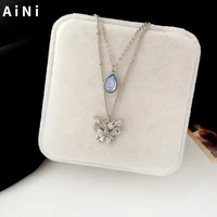 delicate jewelry butterfly pendant necklace 2021 new design silver plated two layers chain choker necklace for girl lady gifts