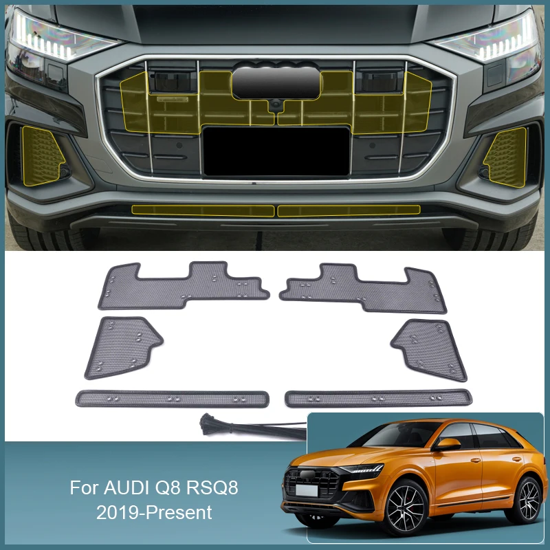 Stainless Steel Car Insect Screening Mesh Front Grille Insert Net Styling For Audi Q8 RSQ8 2019-2025 Auto Accessories