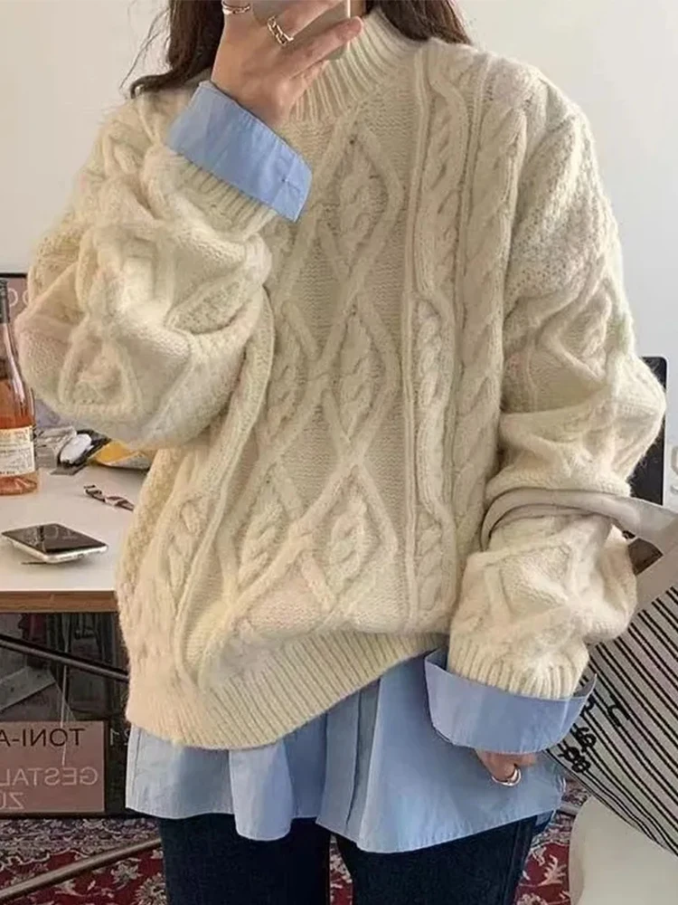 

Twisted Sweater Women Autumn Winter Knitted Pullovers Female Vintage Casual Long Sleeve Jumpers Ladies Thick Warm Knitwear Tops