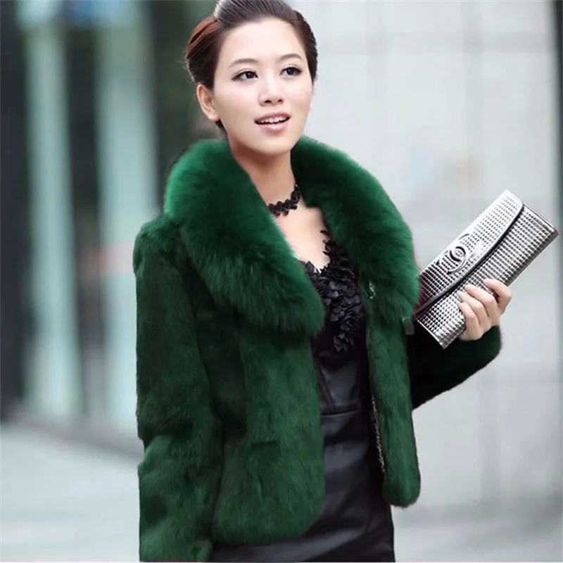 Women's jackets Short White Imitation Fur Jacket New Autumn And Winter Korean Fashion Slim Coat Fox Fur Collar Coat Woolen Coat