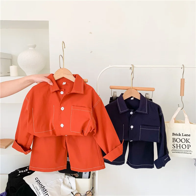 Boys Suit Blouse+Shorts Cotton 2Pcs/Sets 2022 Spring Autumn Thicken Teenager Kid Outdoor Plus Size Children Clothing