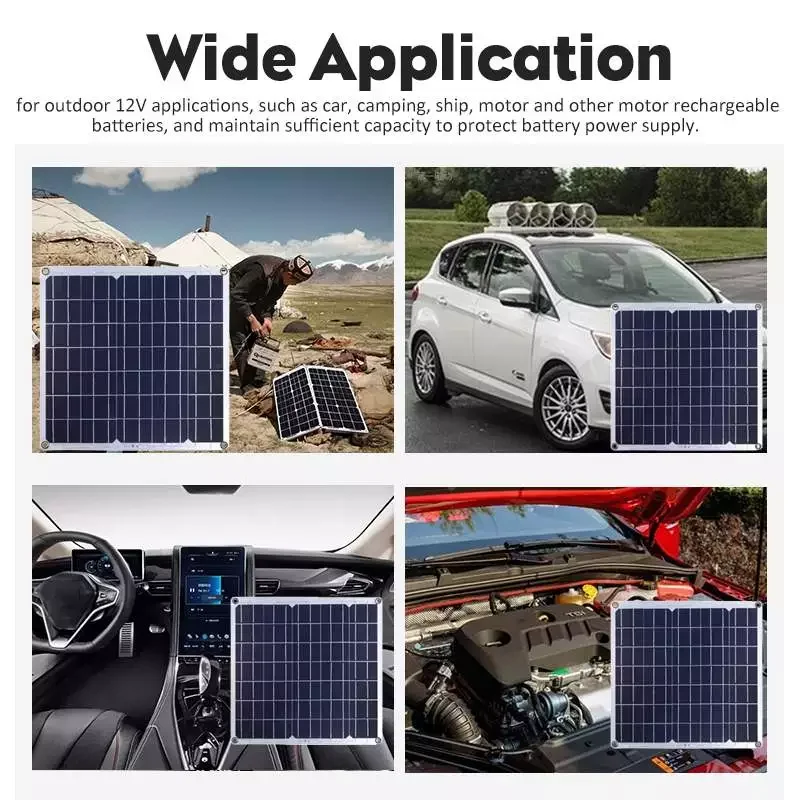 

50W Solar Panel Dual USB 12V/5V Monocrystaline Flexible Solar Cells Waterproof Solar Charger for Car RV Yacht Battery Boat
