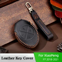 leather car key card holder for xpeng p7 2018 2021 protector cover case ring bag chain clip decorative accessories 1pcs