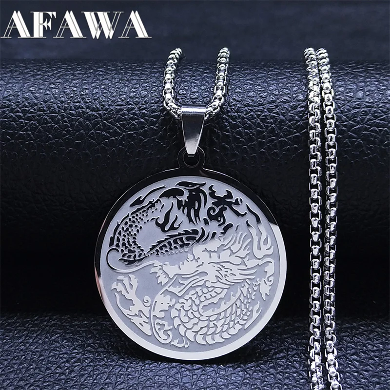 

Dragon Stainless Steel Chain Necklaces Women/Men Silver Color Round Pendant Necklace Jewelry colgantes acero inoxiable N2274S02
