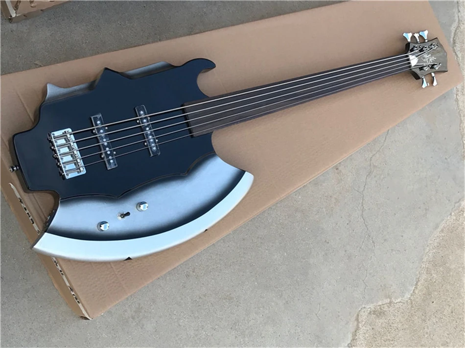 Flyoung 5 Strings Axe Body Fretsless Electric Bass Guitar with Chrome Hardware Offer Customize |