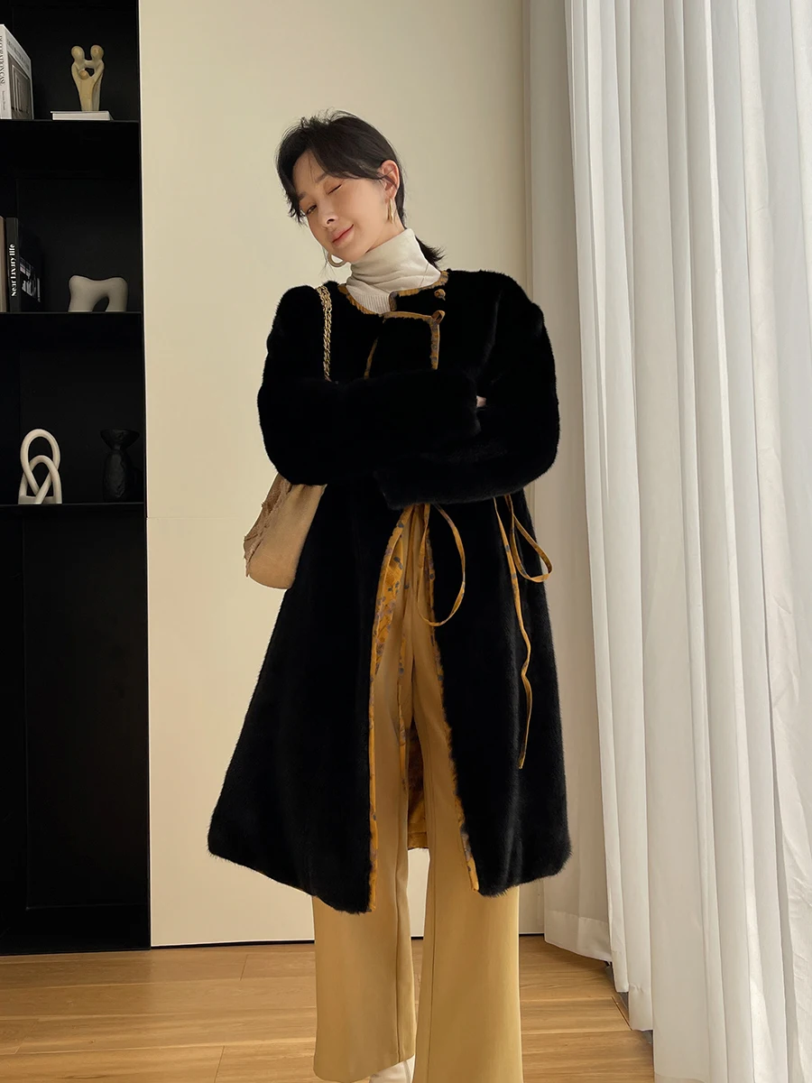 Marten Overcoats Women's Double-Sided Wear Chinese Style Mink Fur Coat Whole Mink Imported Velvet Winter