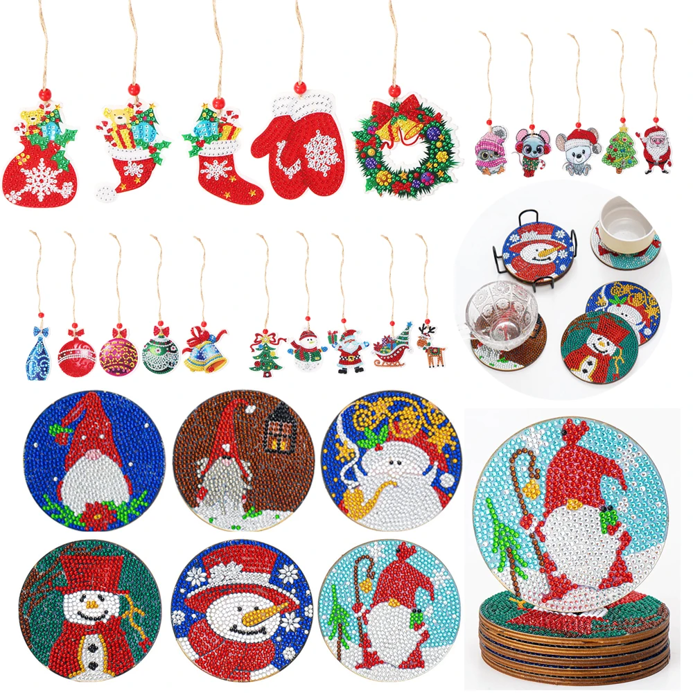 

5PCS 5D Diamond Painting Christmas Pendant Ornament Santa Snowman Xmas Trees Hanging Pendant Diamond Embroidery Kit