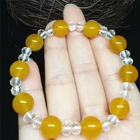 natural jade bracelet white crystal ball yellow round beads agate china hand carving jewelry fashion amulet men women gifts