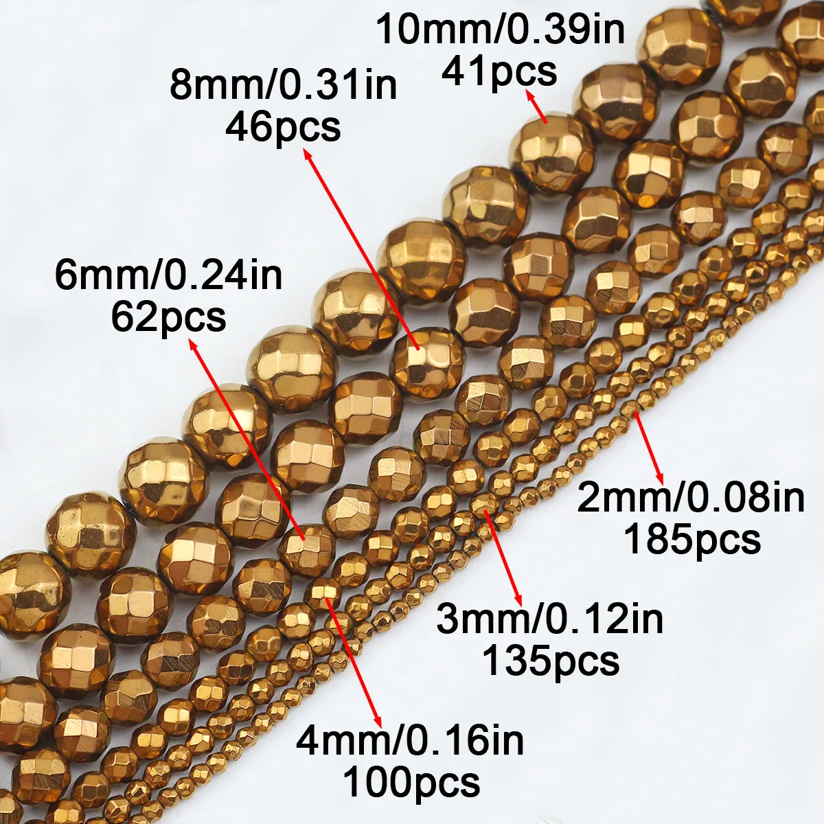 Алмазная форма граненые античные бронзовые гематитовые круглые свободные