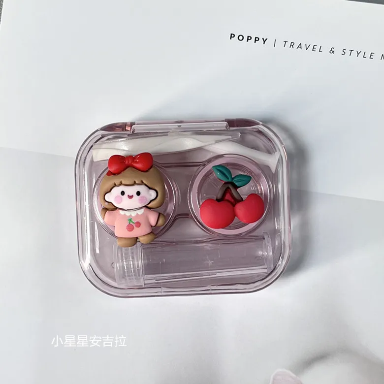 

Retro milk coffee color myopia contact lens case portable without screwing cover one-piece press beauty pupil box female