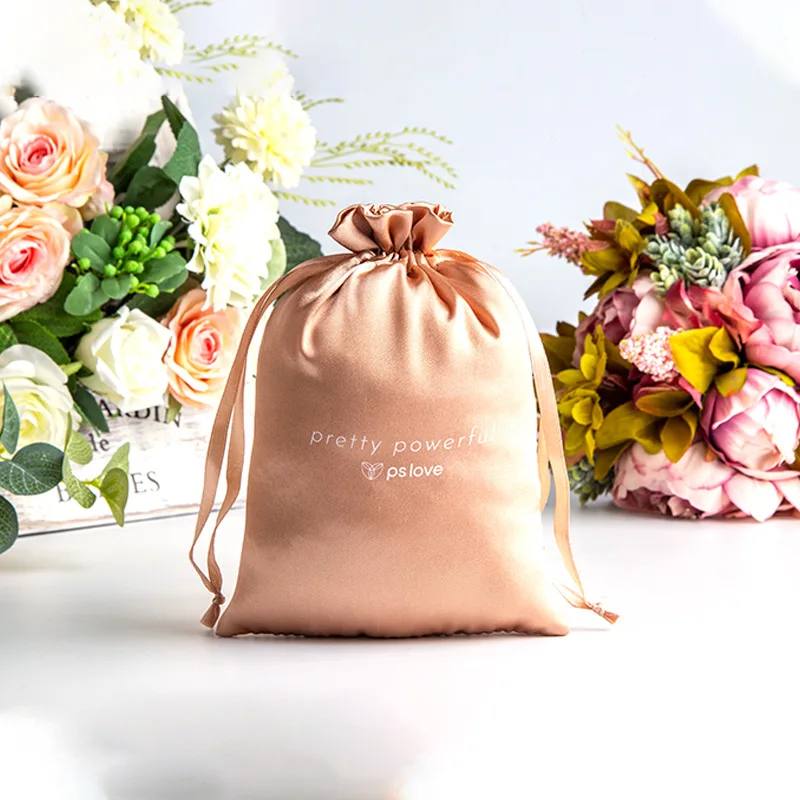 

20x30CM Custom Logo Ribbon Satin Drawstring Packaging Bag Hair Extensions Wig Clothes Makeup HandBag Shoes Dust Gift Bag 20PCS