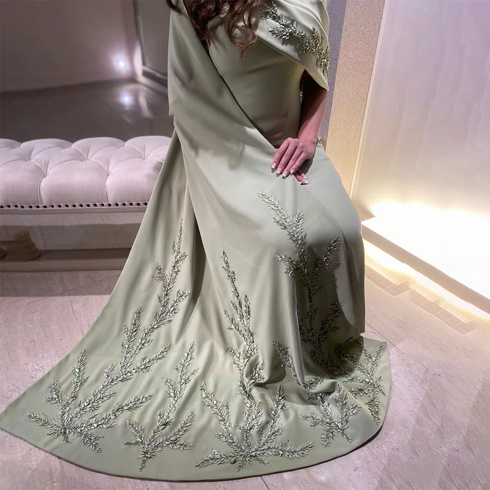 

Verngo Draped Train Dress For Formal Occasion Crystal High-neck Party Gown One Shoulder Zipper Dubai Saudi Arabic Evening Dress