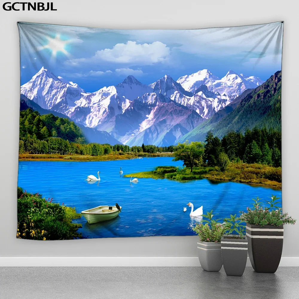 Красивые Искусственные горы озеро лебедь Луна настенные подвесные гобелены