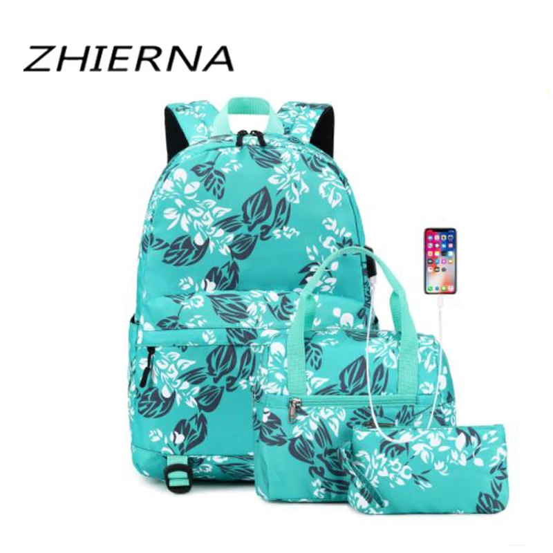 Рюкзак ZHIERNA 2022 с USB для женщин, повседневный школьный ранец для учеников средней школы, дорожная водонепроницаемая сумка с принтом для женщи...