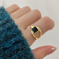 2022 cute women rings korean gothic accessories gold plated drip glazed black square punk hip hop gold jewelry engagement ring