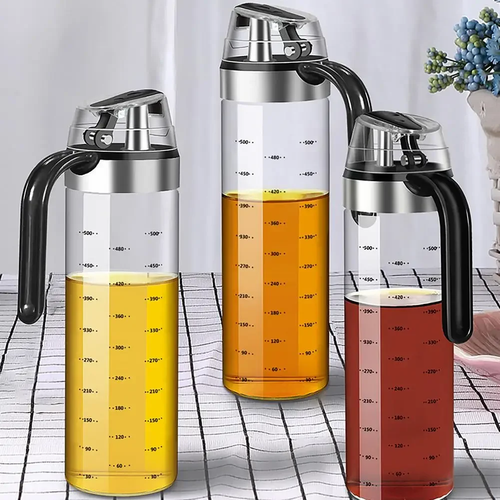 

450/500ml Olive Oil Bottle Dispenser Auto Flip Non-Drip Oil Dispenser Bottle Wide Opening Easily Refill Clean Oil Dispenser